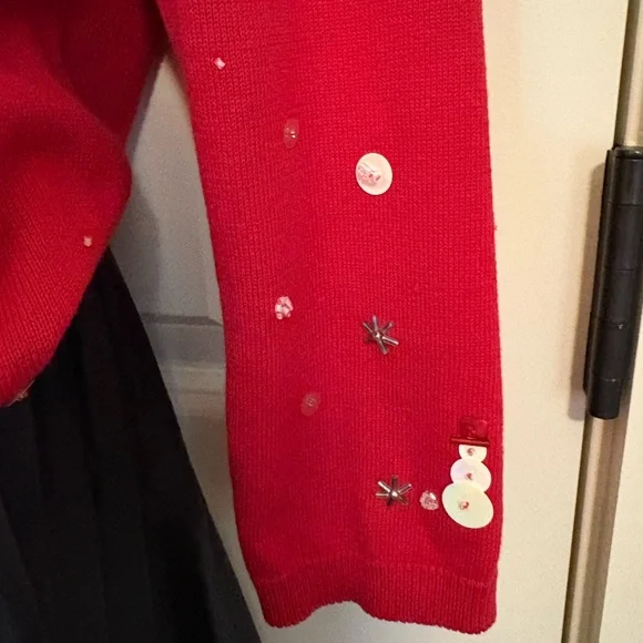 Susan Bristol Vibrant Red snowmen sweater, size L - Picture 4 of 11